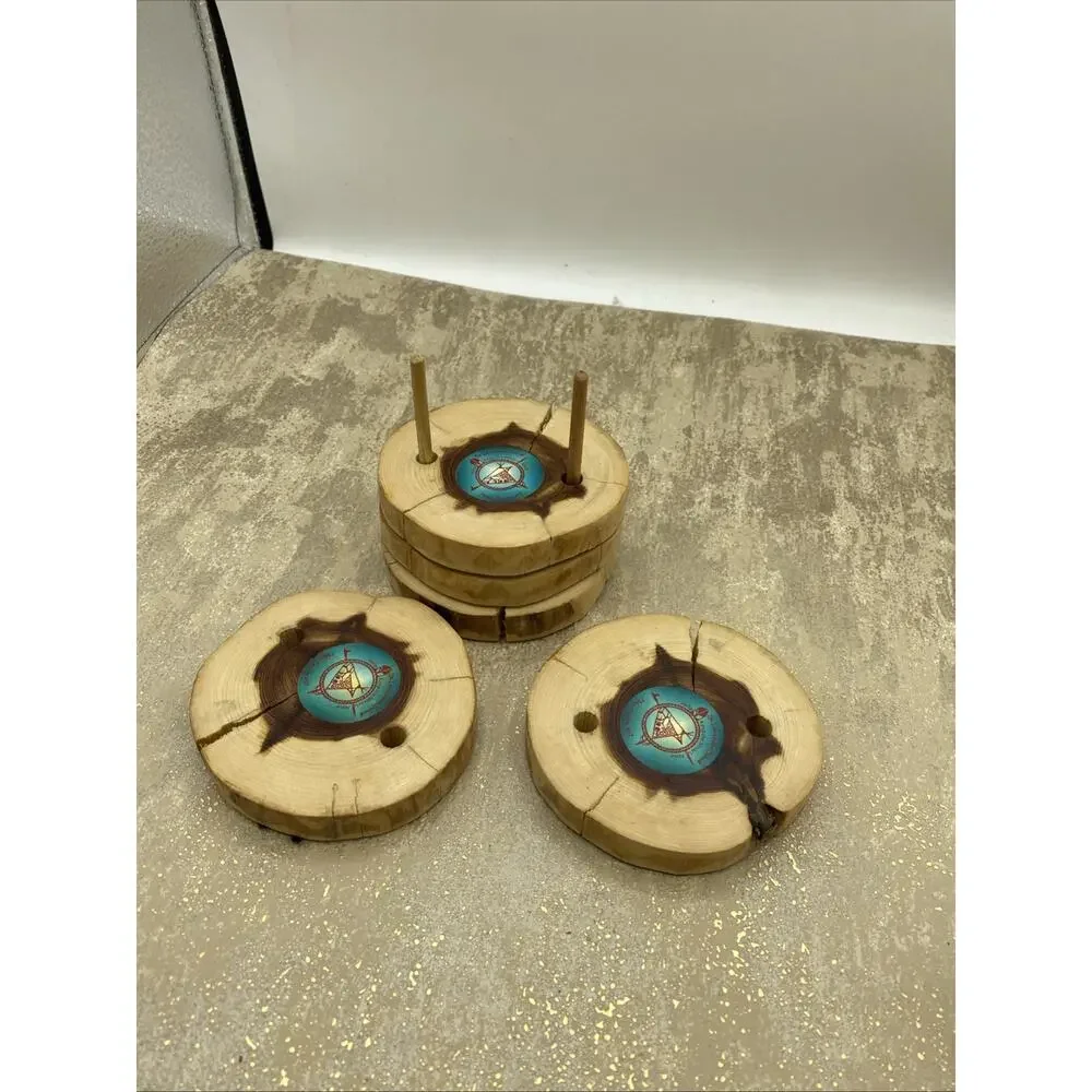 Custom Handmade By St Labre Indian School Wood Slice Rustic Tree Round Coasters